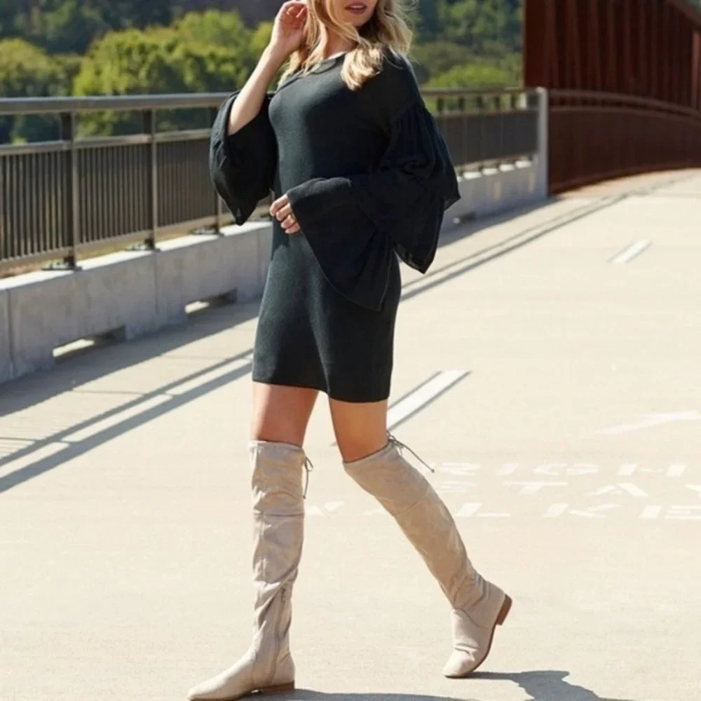 Gianni Bini Womens Fremaux Over the Knee Boots Taupe Tan Microsuede OTK size 6